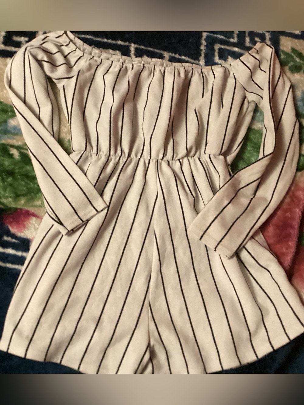 PrettyLittleThing White Romper with Black Pinstripes